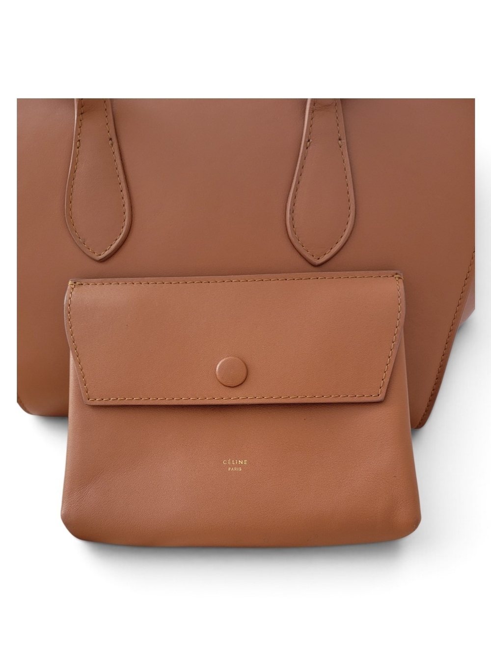 Tan Leather Pouch Tote Set